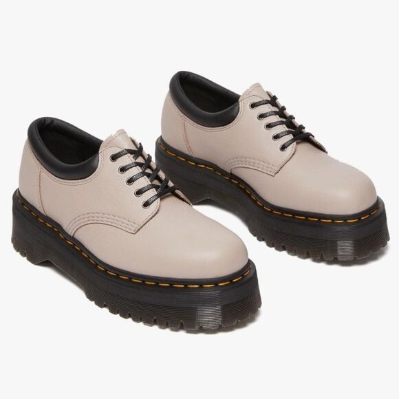 🩵NIB Dr. Martens Taupe 8053 Quad Retro Pisa Leather Platform Oxfords Size 8 - Picture 1 of 16